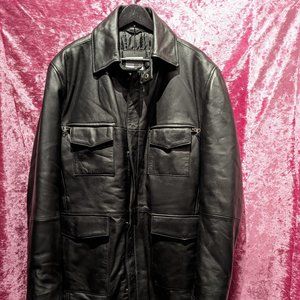 Shelby Men's Four Pocket Black Leather Car Coat XXXL 3XL